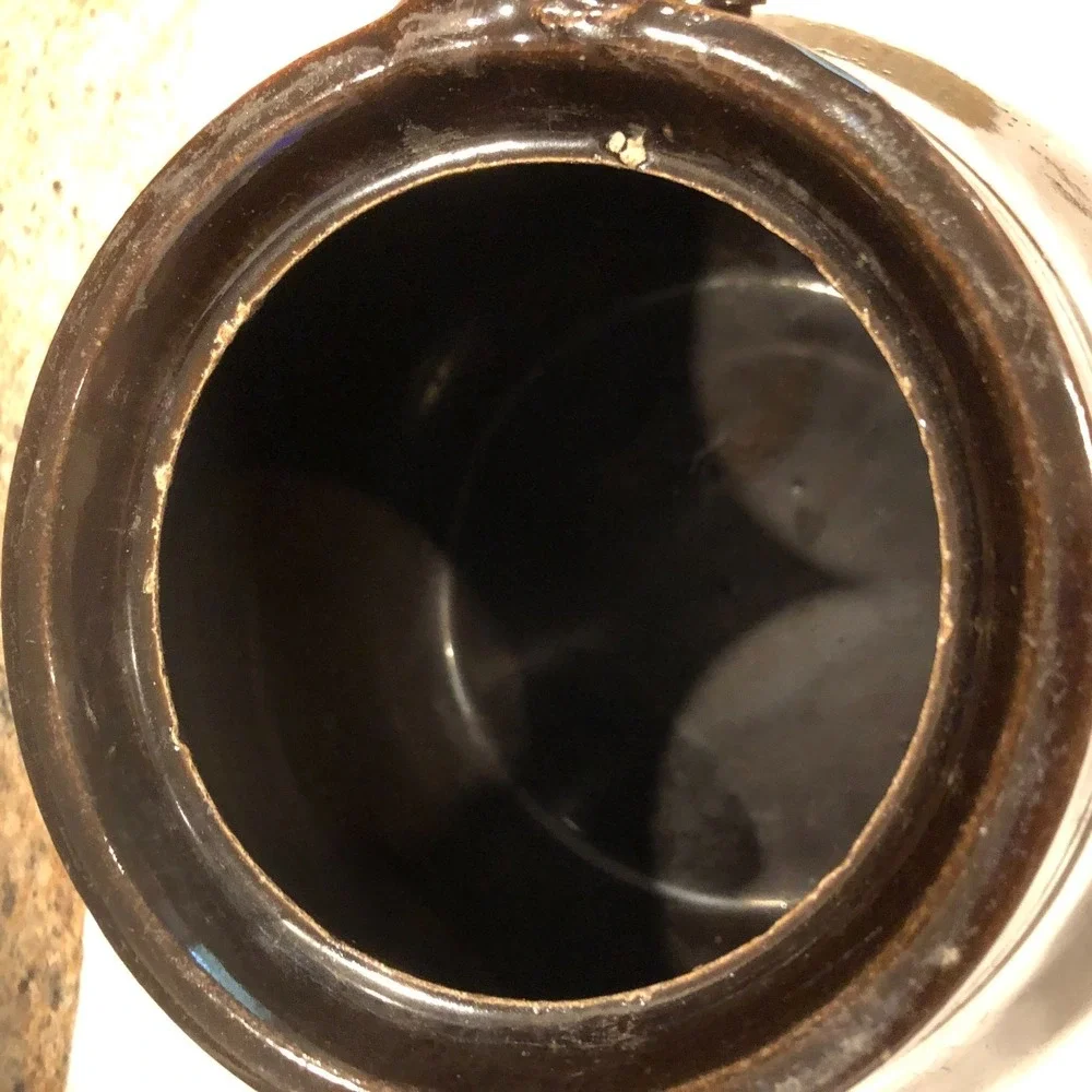 Antique Stoneware Bean Pot With Lid